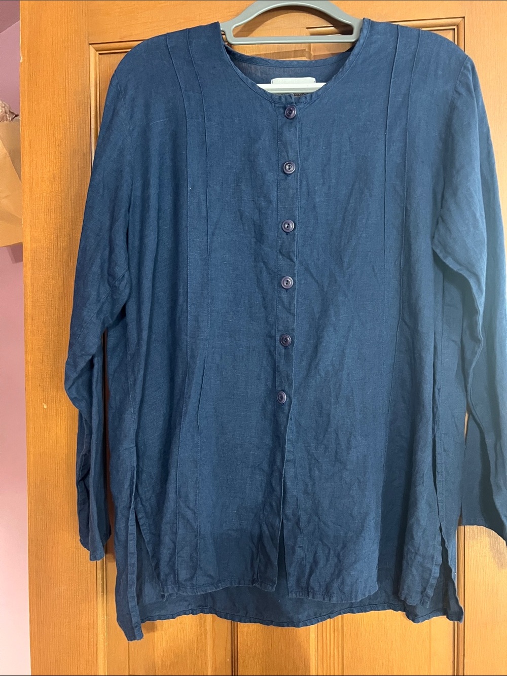 Flax Navy Button-Front Linen Tunic GREAT CONDITION